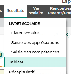 Étape 1 - Menu résultats tableau